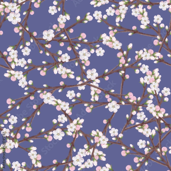 Fototapeta Seamless pattern of spring branch background. Creative illustration for print wrapping or textile. .