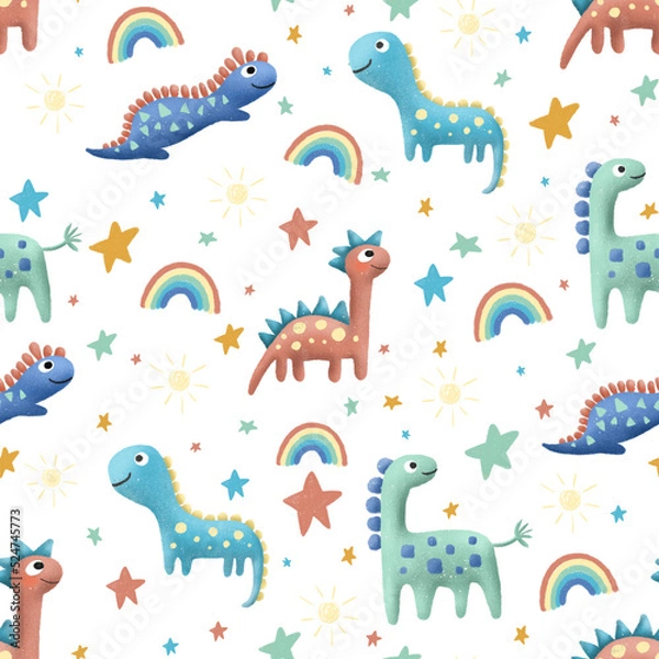 Fototapeta seamless pattern with cartoon dinosaurs