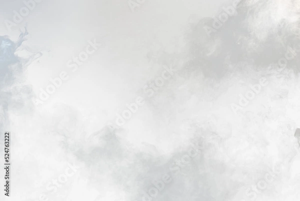 Fototapeta Dense Fluffy Puffs of White Smoke and Fog on transparent png Background, Abstract Smoke Clouds, Movement Blurred out of focus. Smoking blows from machine dry ice fly fluttering in Air, effect texture
