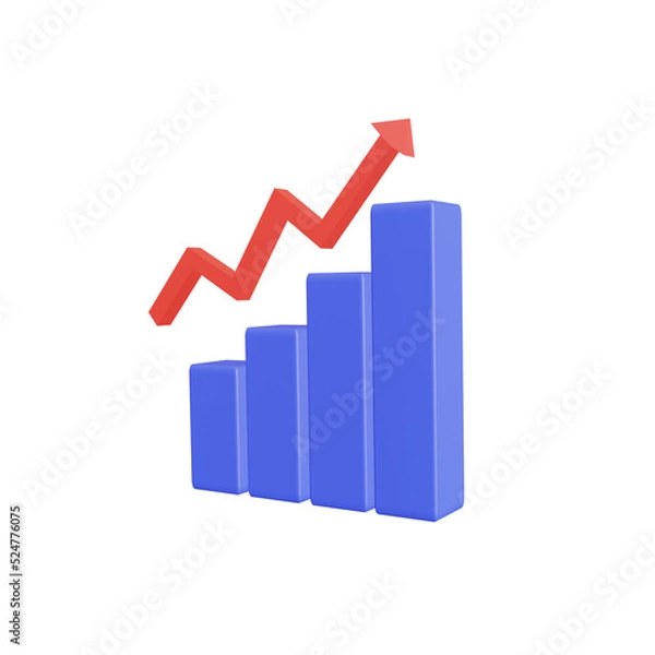 Fototapeta Growing bar graph with a rising arrow.