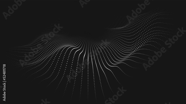 Obraz Futuristic dark background. The wave effect of a web of white dots. Big data. Illustration of technologies and artificial intelligence. The effect of particle oscillation. EPS 10.