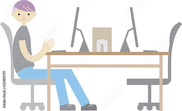 Obraz オフィスでパソコン作業をする男性のイラスト