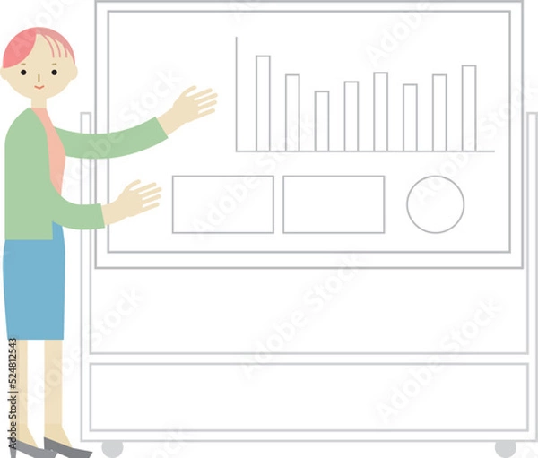 Obraz ホワイトボードを使ってプレゼンをする女性のイラスト