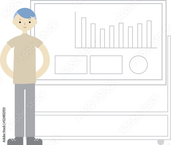 Obraz ホワイトボードを使ってプレゼンをする男性のイラスト