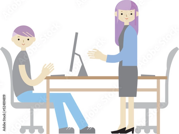 Obraz オフィスで話し合う男女のイラスト