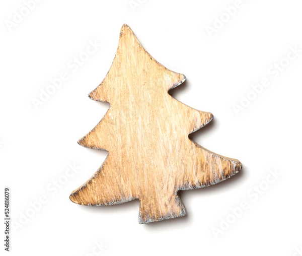 Obraz Wooden Christmas tree isolated on white background, top view