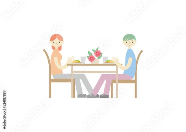 Obraz 食事をする男女のイラスト