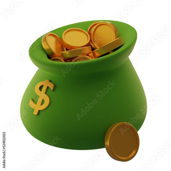 Fototapeta 3d illustration money bag icon with game theme