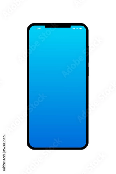 Fototapeta Realistic black smartphone with empty touch screen. Device front view. Isolated on white background, vector illustration.