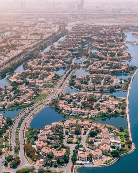 Fototapeta Aerial of the Jumeirah Islands in Dubai, United Arab Emirates on a very hot day