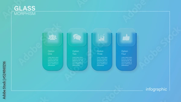 Fototapeta Infographic for 4 options, vector gradient design with realistic frosted glass, glassmorphism effect