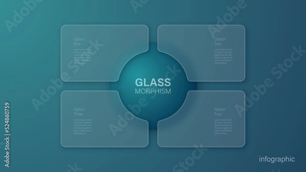 Fototapeta Infographic for 4 options, vector gradient design with realistic frosted glass, glassmorphism effect