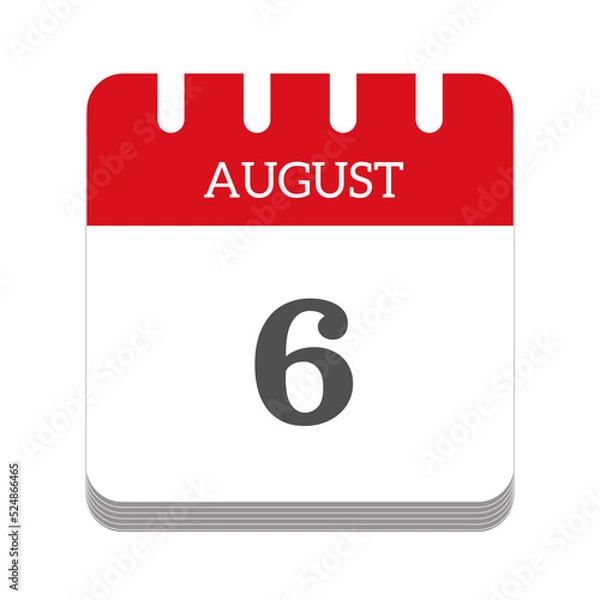 Fototapeta August 6 calendar flat icon