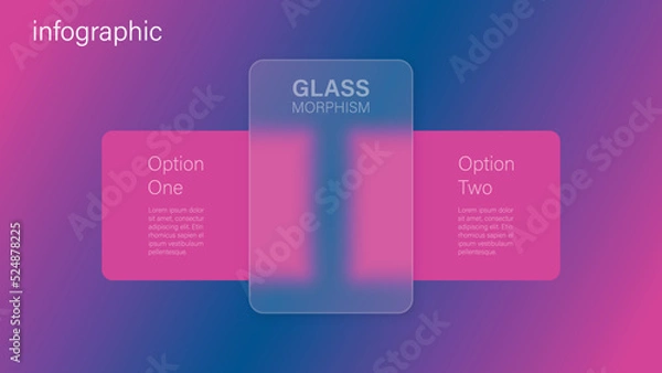 Fototapeta Infographic for 2 options, vector gradient design with realistic frosted glass, glassmorphism effect