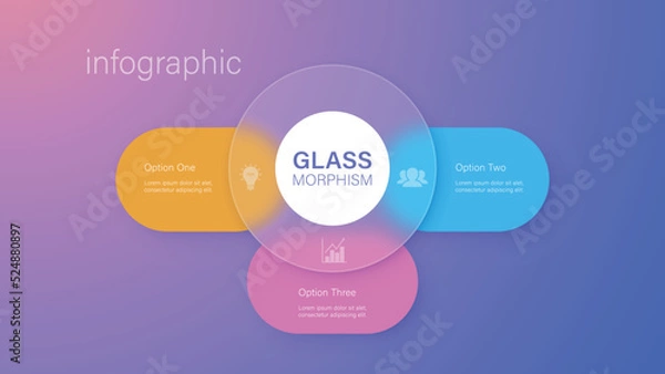 Fototapeta Infographic for 3 options, vector gradient design with realistic frosted glass, glassmorphism effect