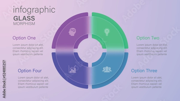 Fototapeta Infographic for 4 options, vector gradient design with realistic frosted glass, glassmorphism effect