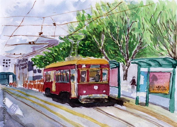 Obraz streetcar watercolor sketch