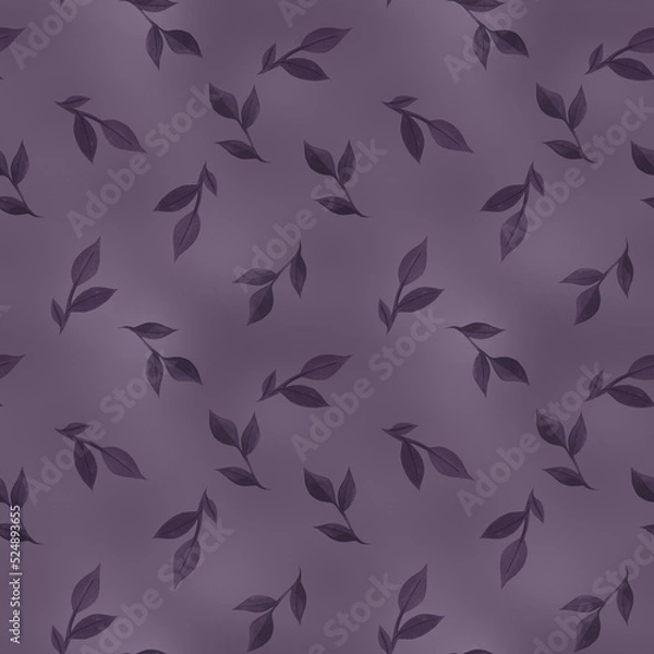 Fototapeta seamless watercolor pattern with dark violet leaves on the purple background.