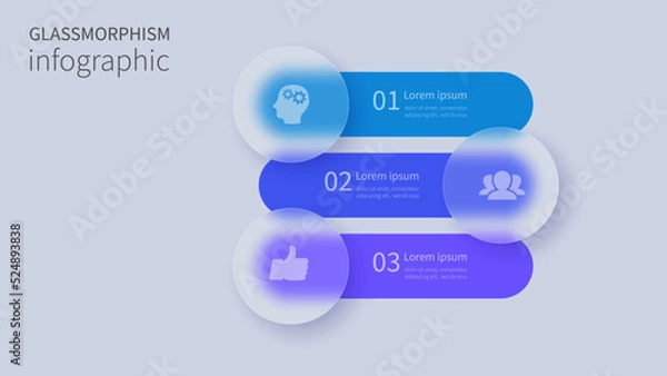 Fototapeta Infographic for 3 options, vector gradient design with realistic frosted glass, glassmorphism effect