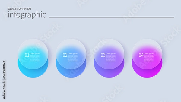 Fototapeta Infographic for 4 options, vector gradient design with realistic frosted glass, glassmorphism effect