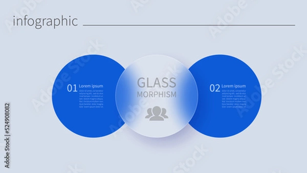 Fototapeta Infographic for 2 options, vector gradient design with realistic frosted glass, glassmorphism effect