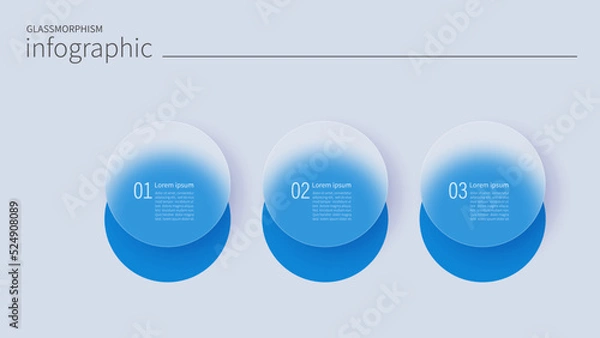 Fototapeta Infographic for 3 options, vector gradient design with realistic frosted glass, glassmorphism effect