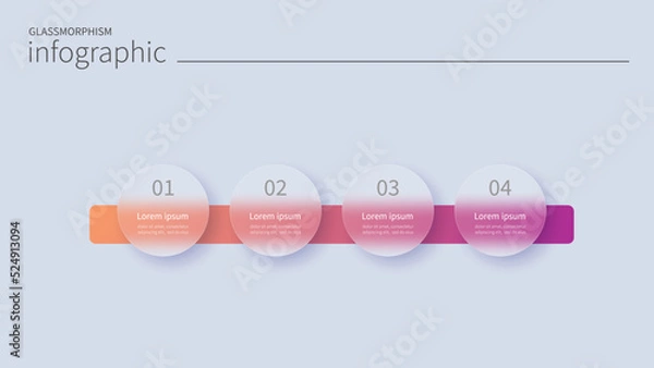 Fototapeta Infographic for 4 options, vector gradient design with realistic frosted glass, glassmorphism effect