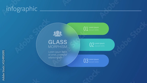 Fototapeta Infographic for 3 options, vector gradient design with realistic frosted glass, glassmorphism effect
