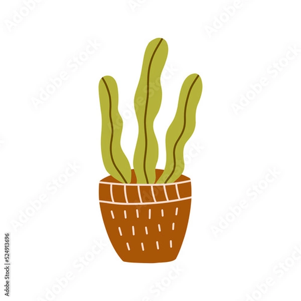 Obraz Cute cactus in a pot. Colorful vector isolated doodle illustration. Hand drawn print, icon, single flower clip art or card