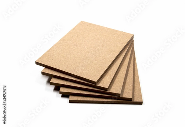 Fototapeta Five mdf boards arranged one above the other in the shape of a fan with the top facing the viewer.