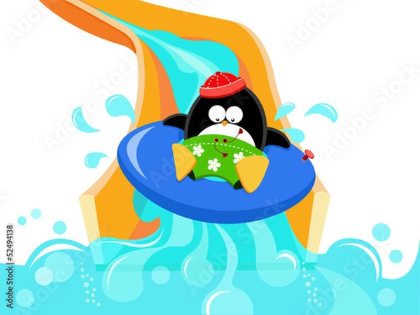 Fototapeta Penguin Enjoying Water Slide