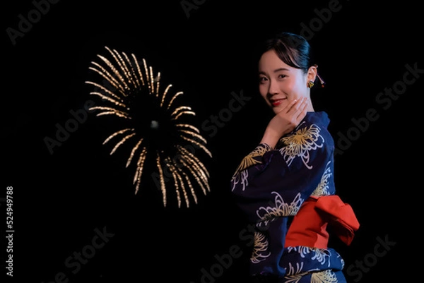 Obraz 打ち上げ花火と女性