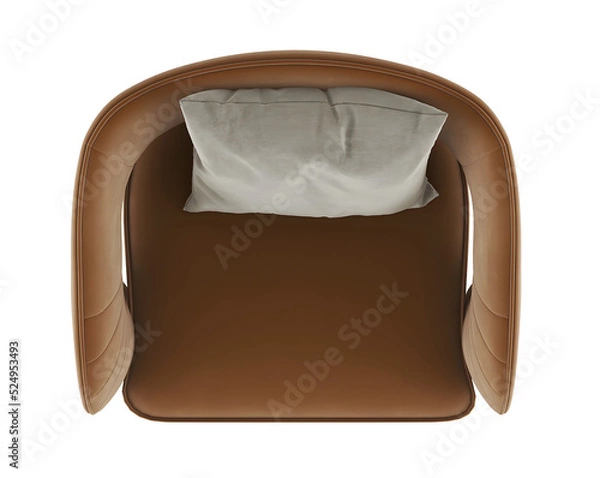 Obraz Top view brown leather single chair and pillow, transparent. Png. 3D rendering