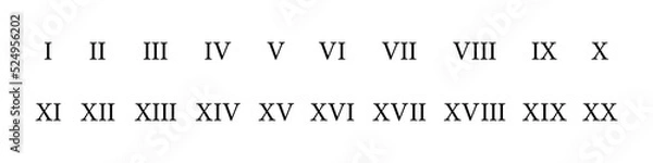 Obraz Set of roman numerals, from 1 to 20. Vector isolated on white background.
