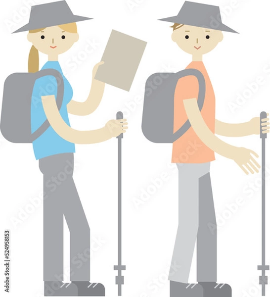 Obraz 夏にハイキングへ行く男女のイラスト