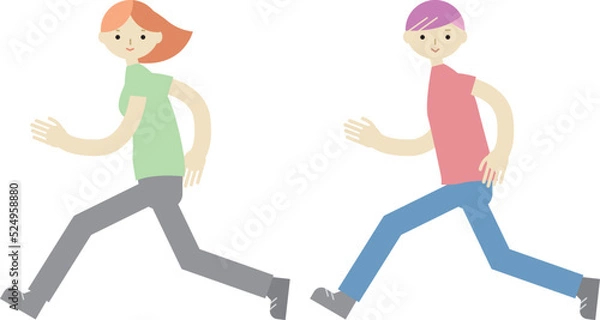 Obraz 走る男女のイラスト