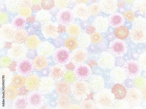 Obraz Bunch of colorful flowers. Floral background in dotwork style. Stippling art. 