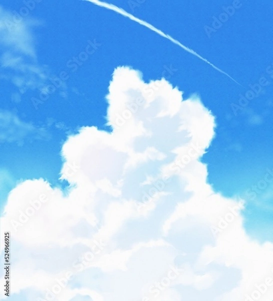Fototapeta 夏の青空に入道雲と飛行機雲