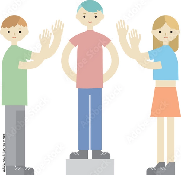 Obraz 壇上に立つ男性を拍手で称賛する男女のイラスト