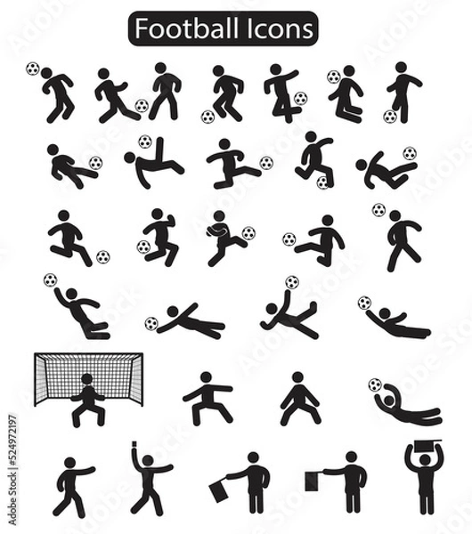 Fototapeta A Set of Football Players Action pictogram or stick Figure Icons