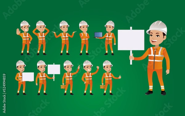 Fototapeta Workers with different poses. vector
