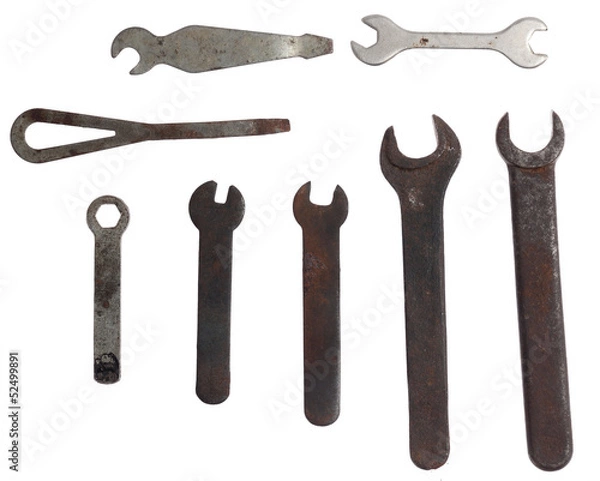 Obraz Set of old wrenches for repair. Are isolated on a white backgrou