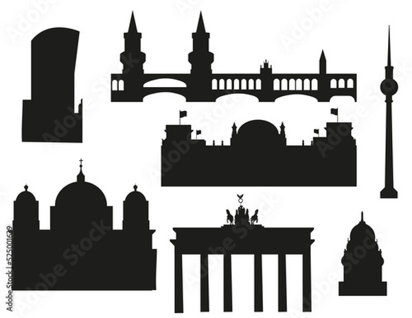 Obraz Berlin famous landmark silhouette 7 set