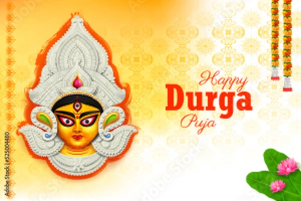 Fototapeta Goddess Durga Face in Happy Durga Puja Subh Navratri Indian religious header banner background