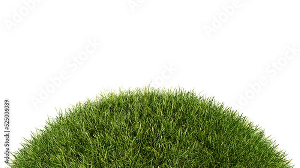 Fototapeta Grassy hill isolated on a white background. Grass sphere 3d rendering. Transparent background, PNG file