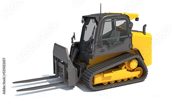 Obraz Tracked Skid Loader heavy construction machinery 3D rendering on white background
