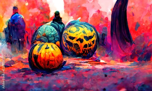 Fototapeta Vibrant composition of abstarct fantasy pumpkins of various shapes.