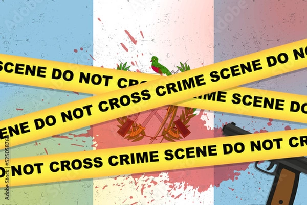 Obraz Guatemala armed attack vector banner, shooting news concept, armed assault with gun and blood stain on flag