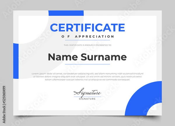 Fototapeta modern certificate design with blue color and modern minimalist style