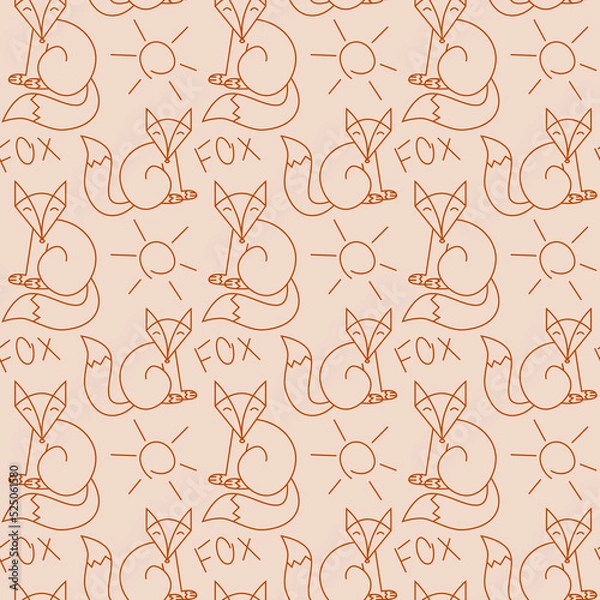 Obraz Simple contour fox pattern outline drawing for kids vector